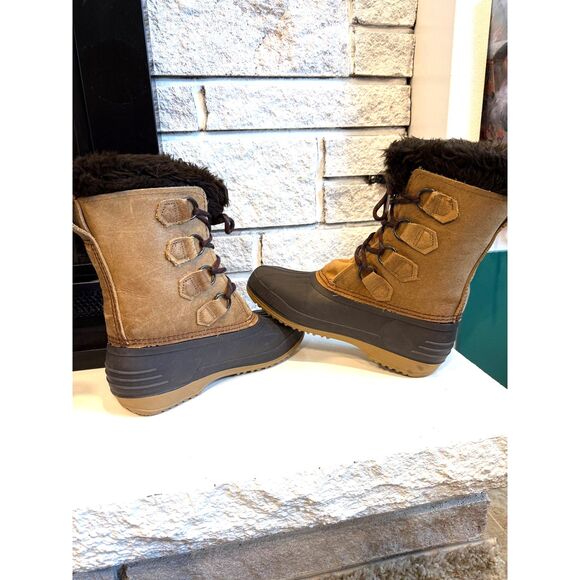 VINTAGE Badger Sorel Women’s Snow Boots Size 7 Brown Leather Waterproof Faux Fur - Picture 5 of 8